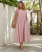 Liana | Minimal Short Sleeve Relaxed Midi Dress