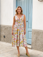 Amelia | Sleeveless Floral V Neck Midi Dress