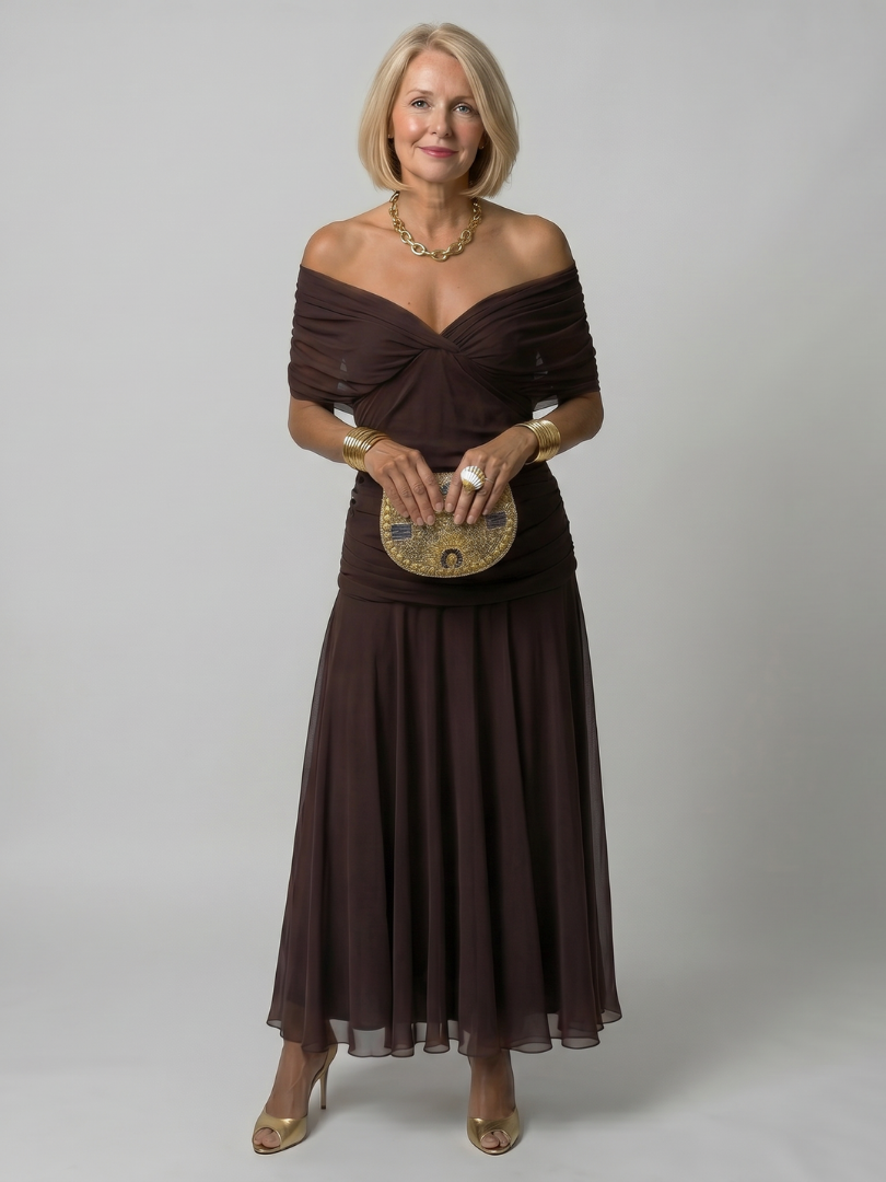 Caitlin | Off Shoulder Flow Midi Dress