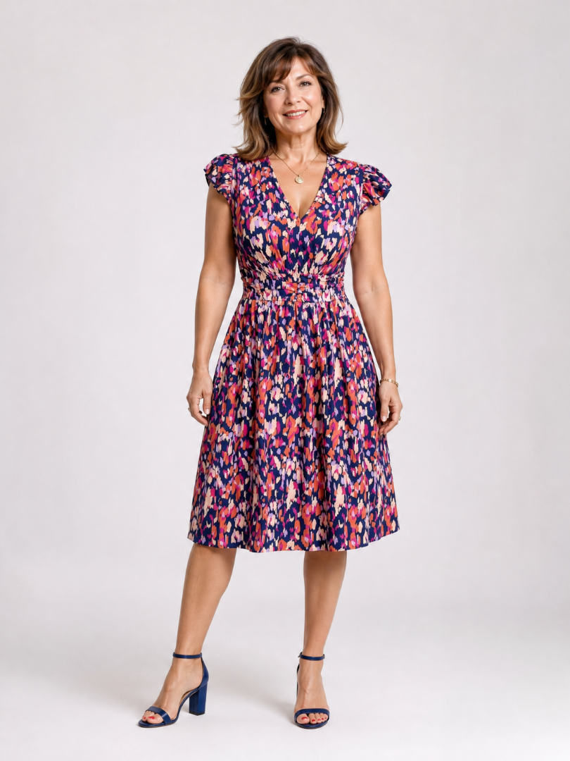 Matilda | Flutter Sleeve Printed Knee Length Dress