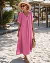 Leila | Washed Cotton Blend V Neck Relaxed Midi Dress