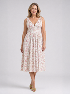 Amelia | Sleeveless Floral V Neck Midi Dress