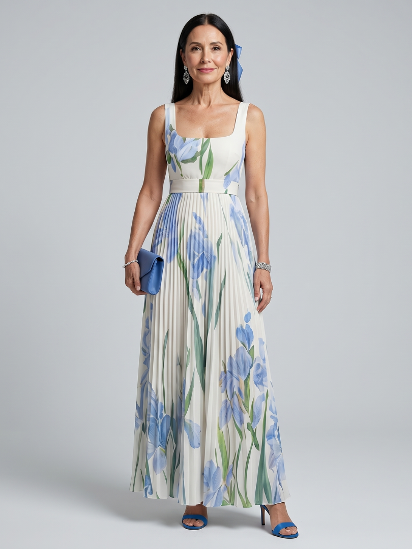 Rosie | Sleeveless Square Neck Floral Print Midi Dress