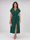 Oklea | Short Sleeve Wrap Tie Midi Dress