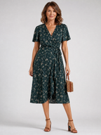 Ella | Floral Wrap Tie Midi Dress