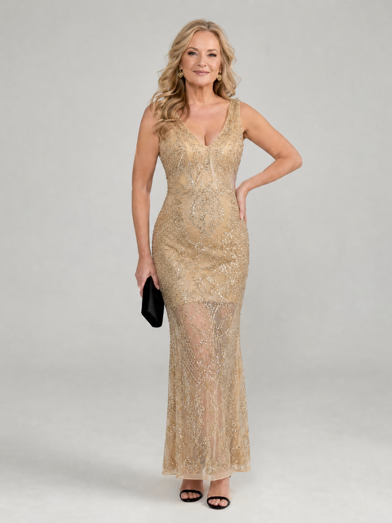 Summer | Sequin Sleeveless Sheer Panel Midi Dress