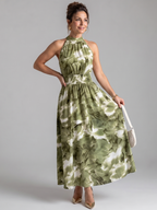 Imogen | Gathered Waist Abstract Print Midi Dress