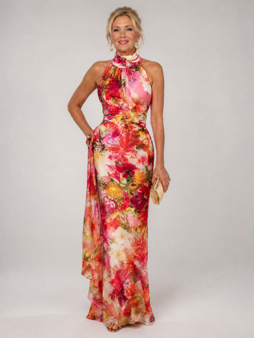Ellie | Halter Neck Floral Print Maxi Dress