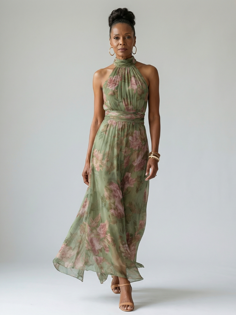 Mackenzie | Gathered Halter Midi Dress