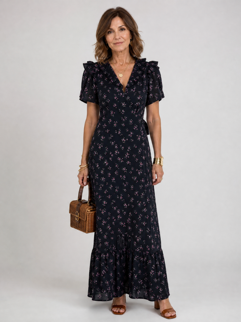 Georgia | Floral Puff Sleeve Ruffle Hem Midi Dress