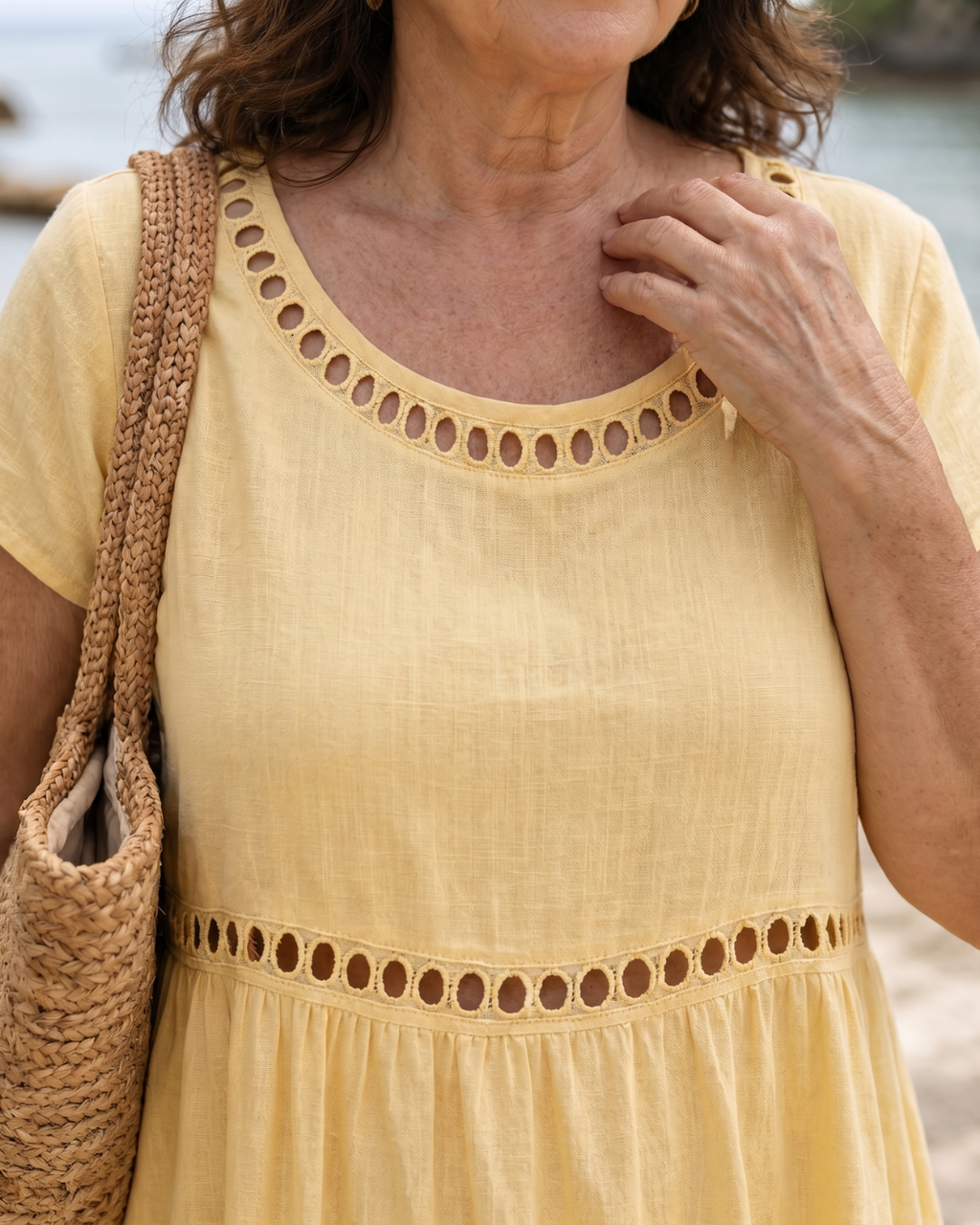 Elodie | Textured Short Sleeve Relaxed Knee Length Dress