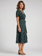 Ella | Floral Wrap Tie Midi Dress