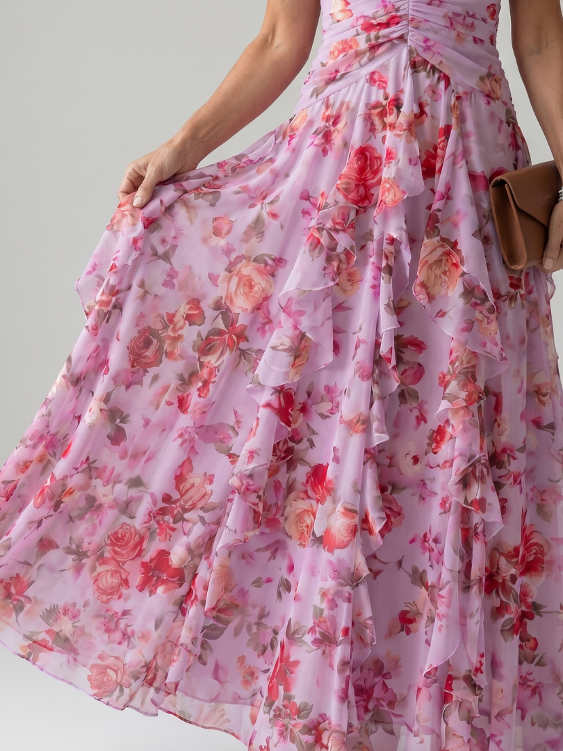 Daisy | Halter Neck Ruched Bodice Floral Maxi Dress
