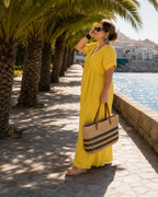 Aria | Textured V Neck Short Sleeve Flowing Midi Dress