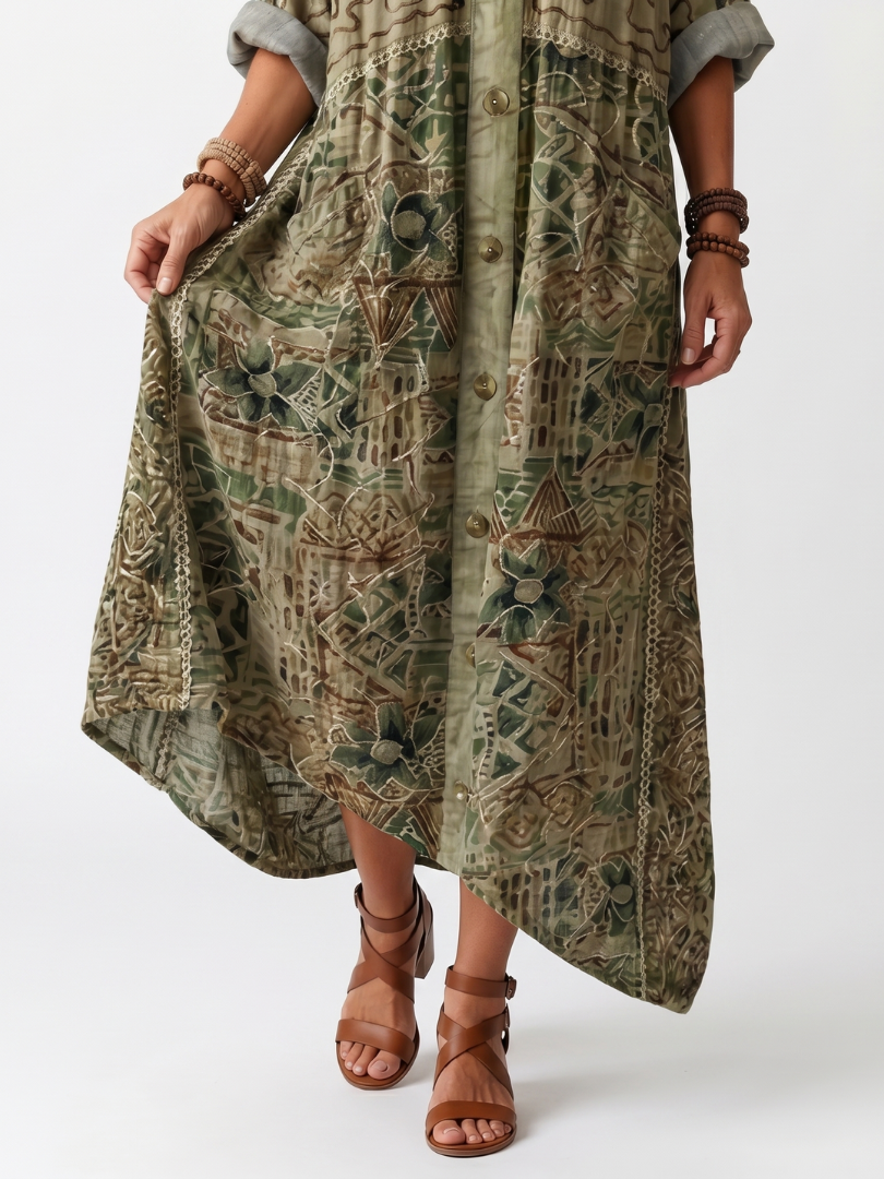 Petal | Button Front Embroidered Oversized Pocket Midi Dress