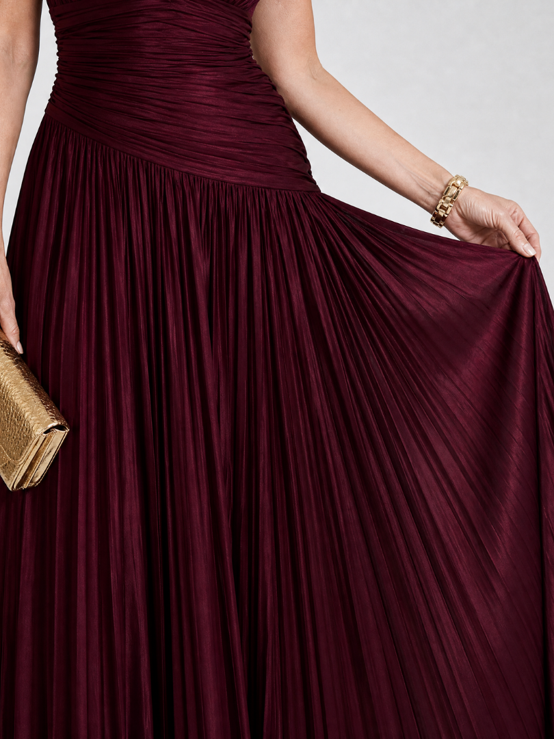 Paige | Sleeveless Pleated V Neck Midi Dress