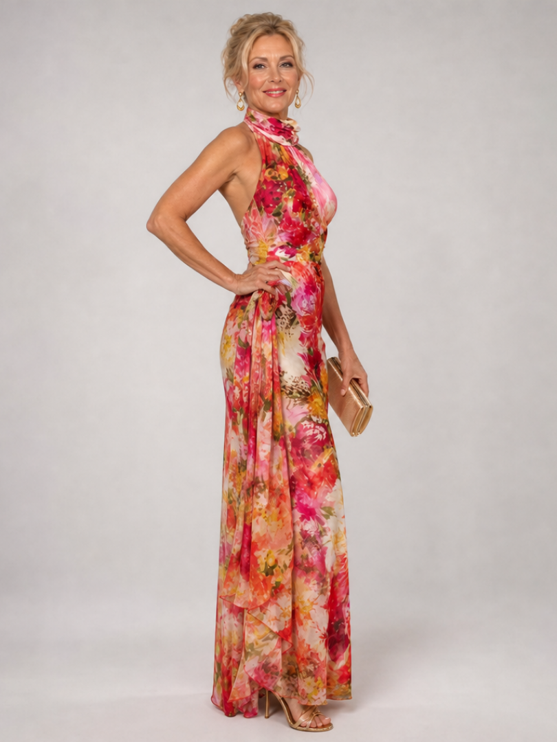Ellie | Halter Neck Floral Print Maxi Dress