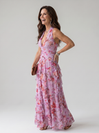 Daisy | Halter Neck Ruched Bodice Floral Maxi Dress