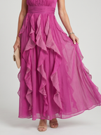 Audrey | High Neck Gathered Ruffle Layers Maxi Dress