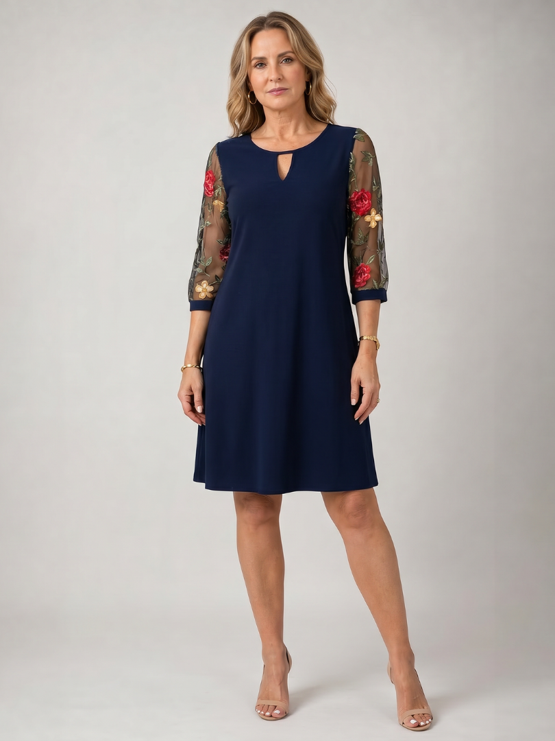 Grace | Embroidered Mesh Sleeve Mini Dress