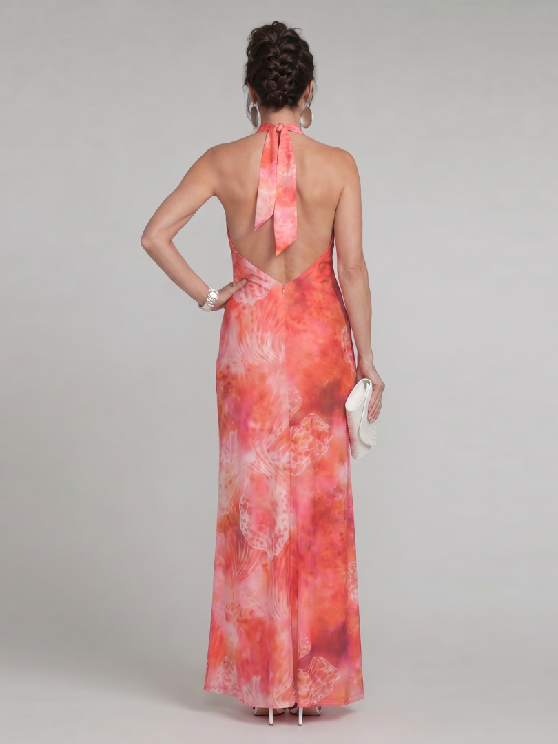 Zoe | Halter Neck Printed Pattern Maxi Dress