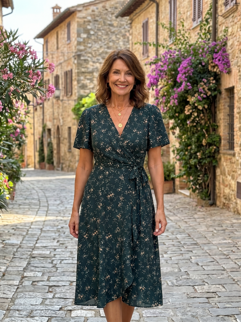 Ella | Floral Wrap Tie Midi Dress