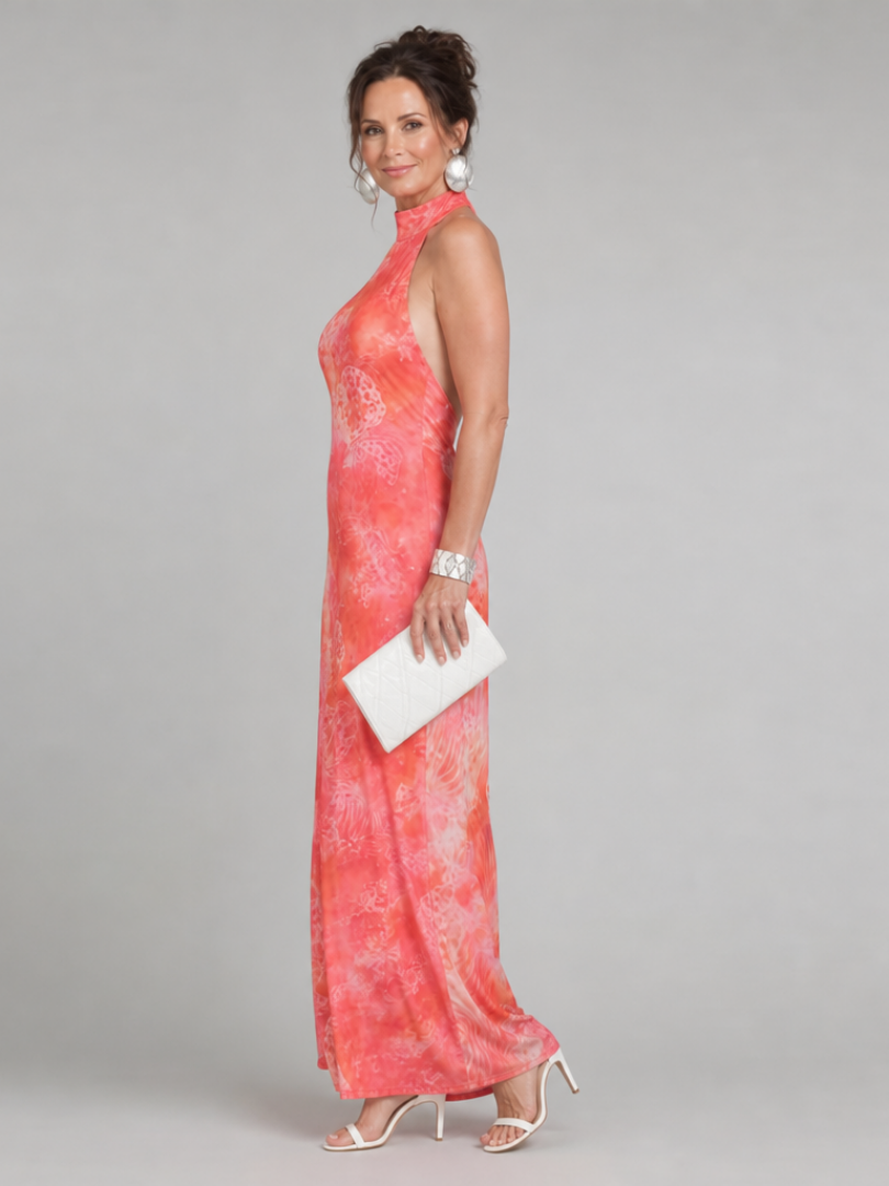 Zoe | Halter Neck Printed Pattern Maxi Dress