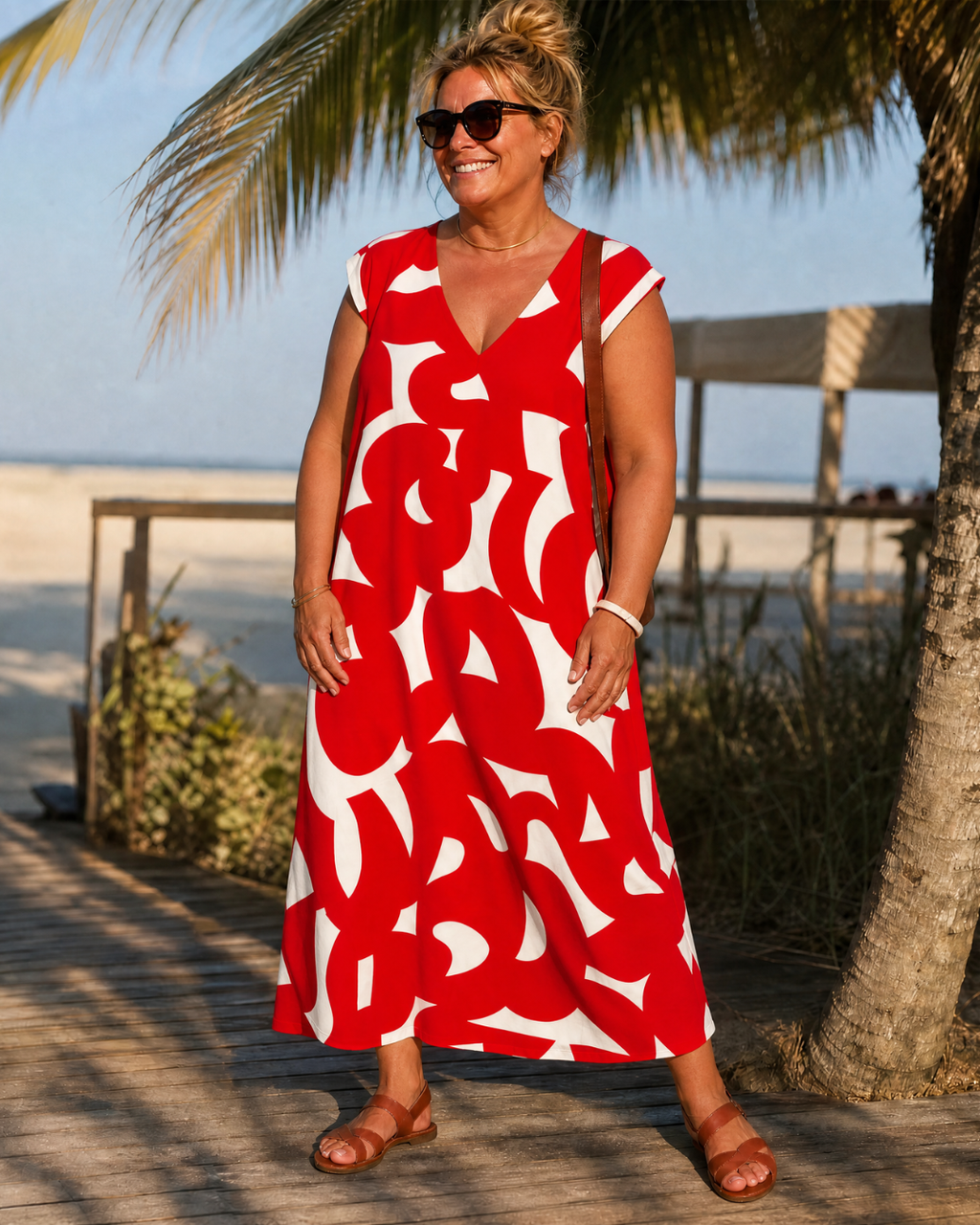 Amara | Abstract Print V Neck Flowing Midi Dress