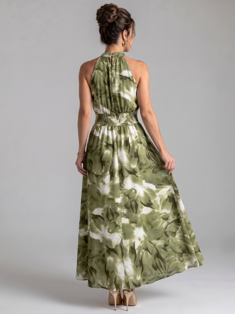 Imogen | Gathered Waist Abstract Print Midi Dress