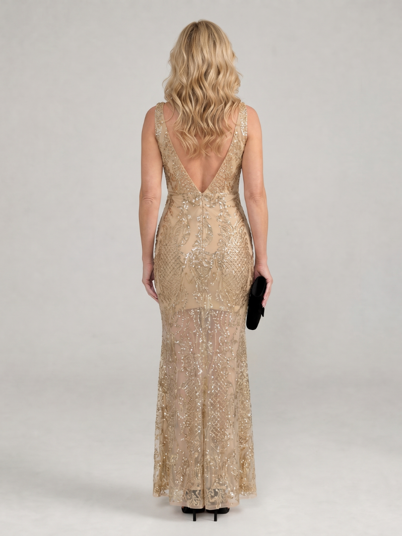 Summer | Sequin Sleeveless Sheer Panel Midi Dress