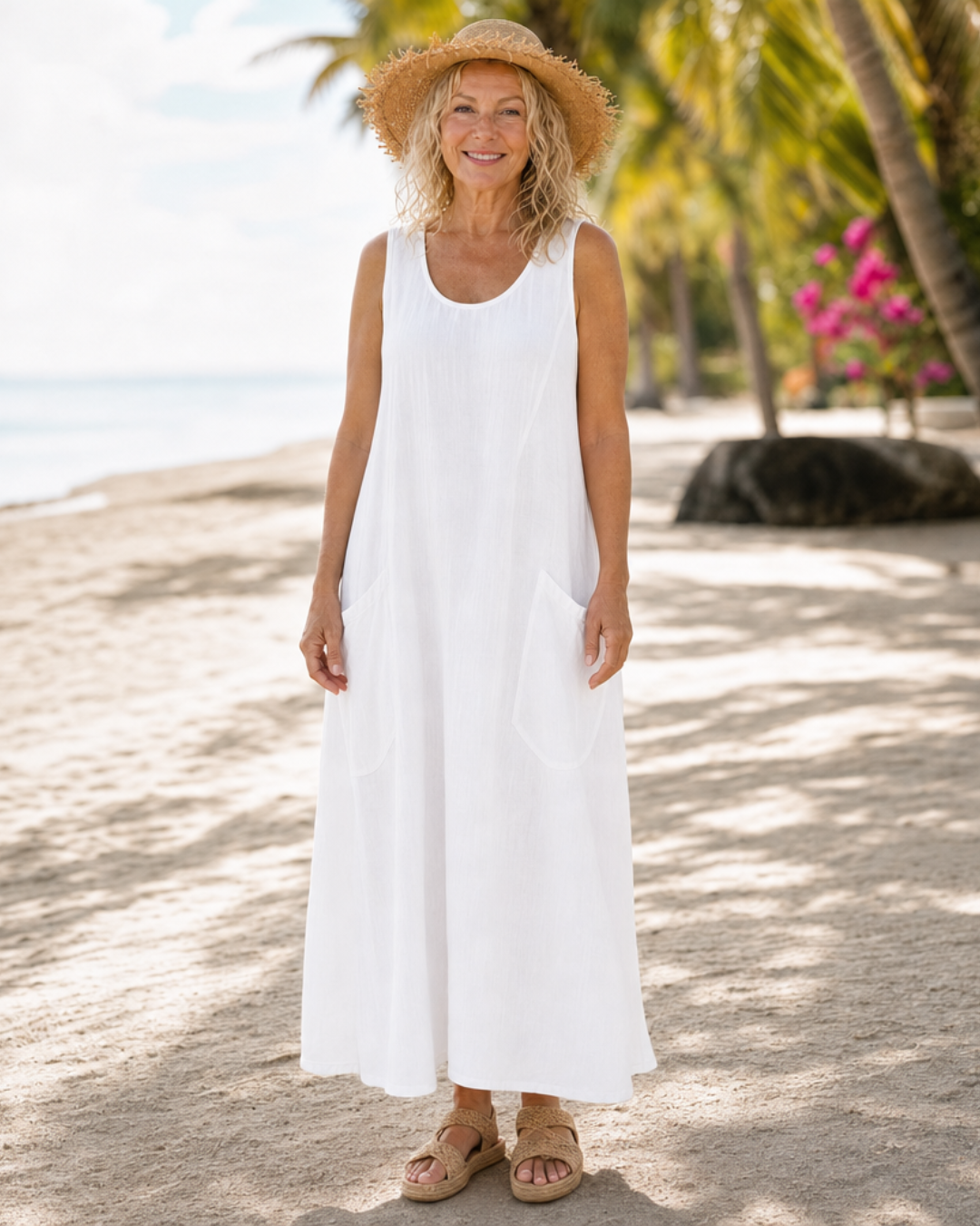 Samira | Sleeveless Pocket Detail Relaxed Midi Dress
