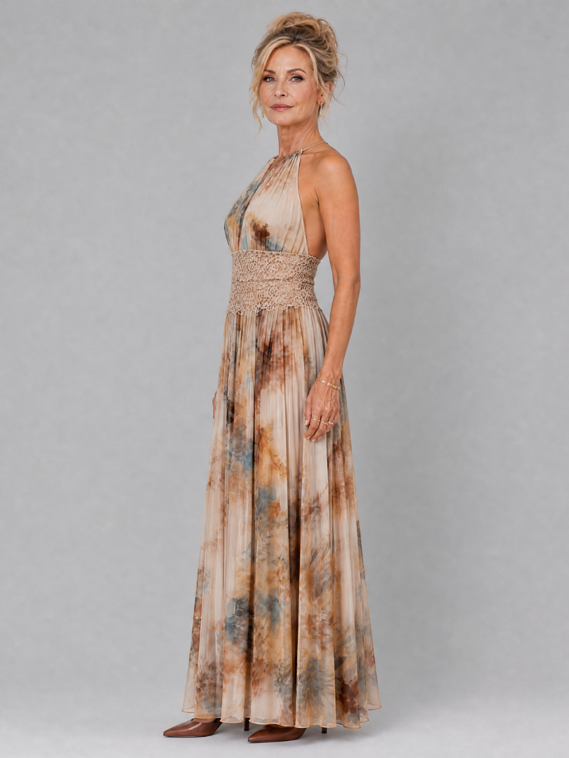 Abigail | Halter Neck Lace Waist Maxi Dress