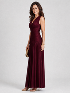 Paige | Sleeveless Pleated V Neck Midi Dress