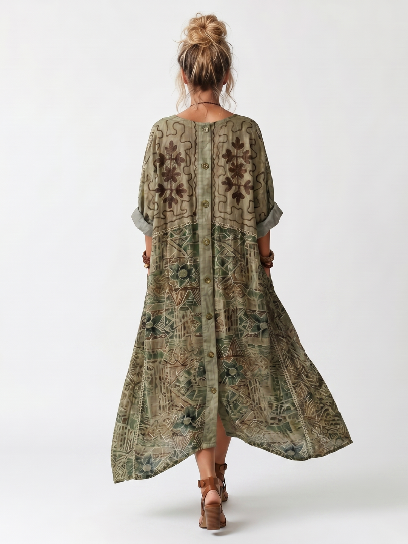Petal | Button Front Embroidered Oversized Pocket Midi Dress