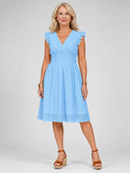 Evie | Sleeveless Eyelet V Neck Midi Dress
