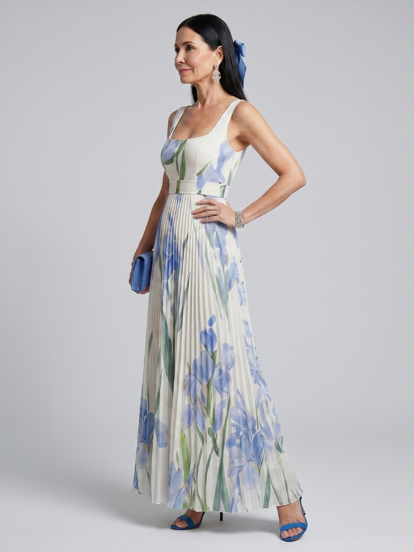 Rosie | Sleeveless Square Neck Floral Print Midi Dress