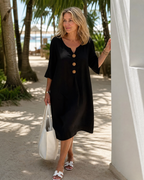 Anya | Button Detail Ruffle Sleeve Relaxed Midi Dress