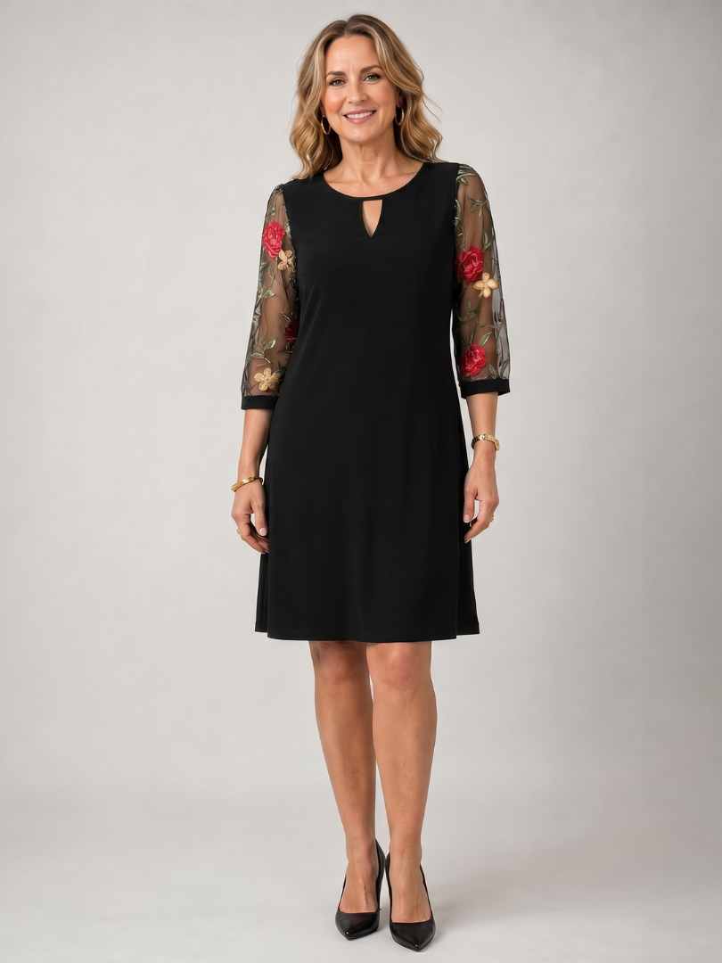 Grace | Embroidered Mesh Sleeve Mini Dress