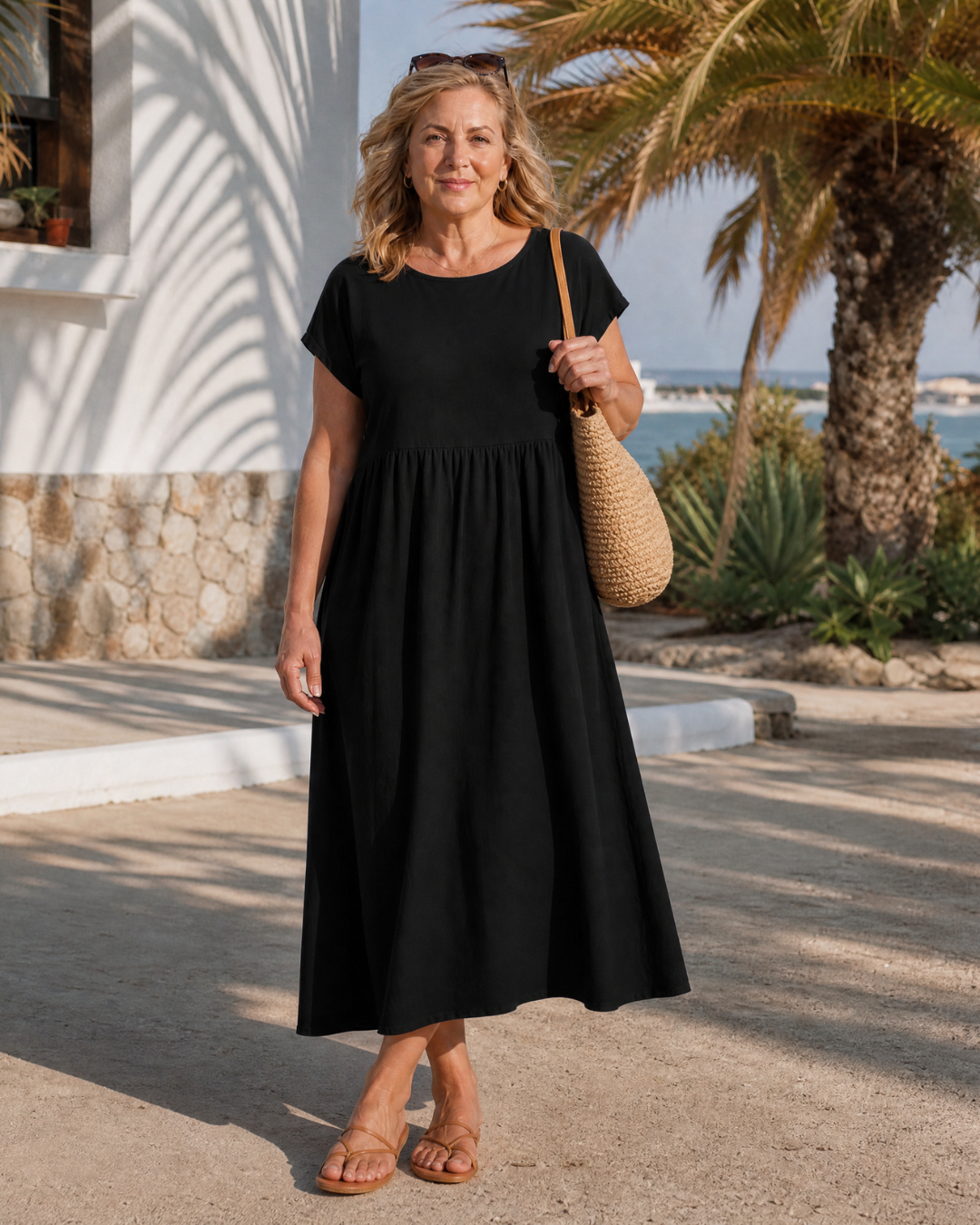 Liana | Minimal Short Sleeve Relaxed Midi Dress