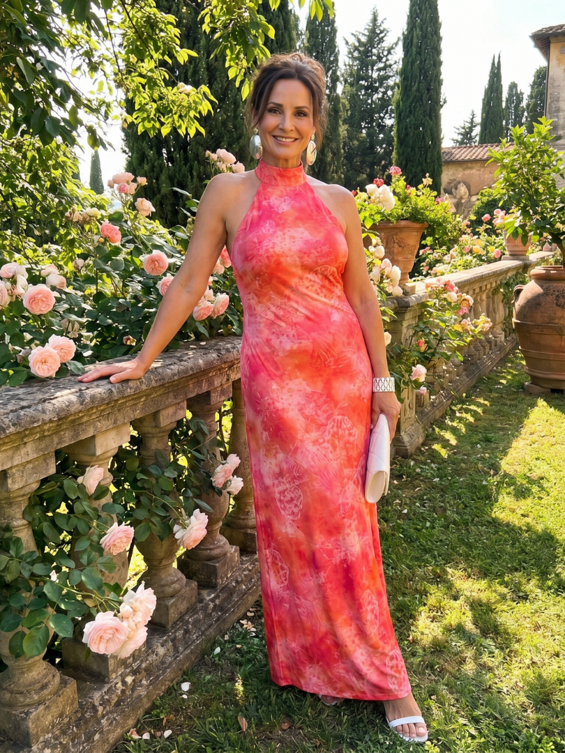 Zoe | Halter Neck Printed Pattern Maxi Dress
