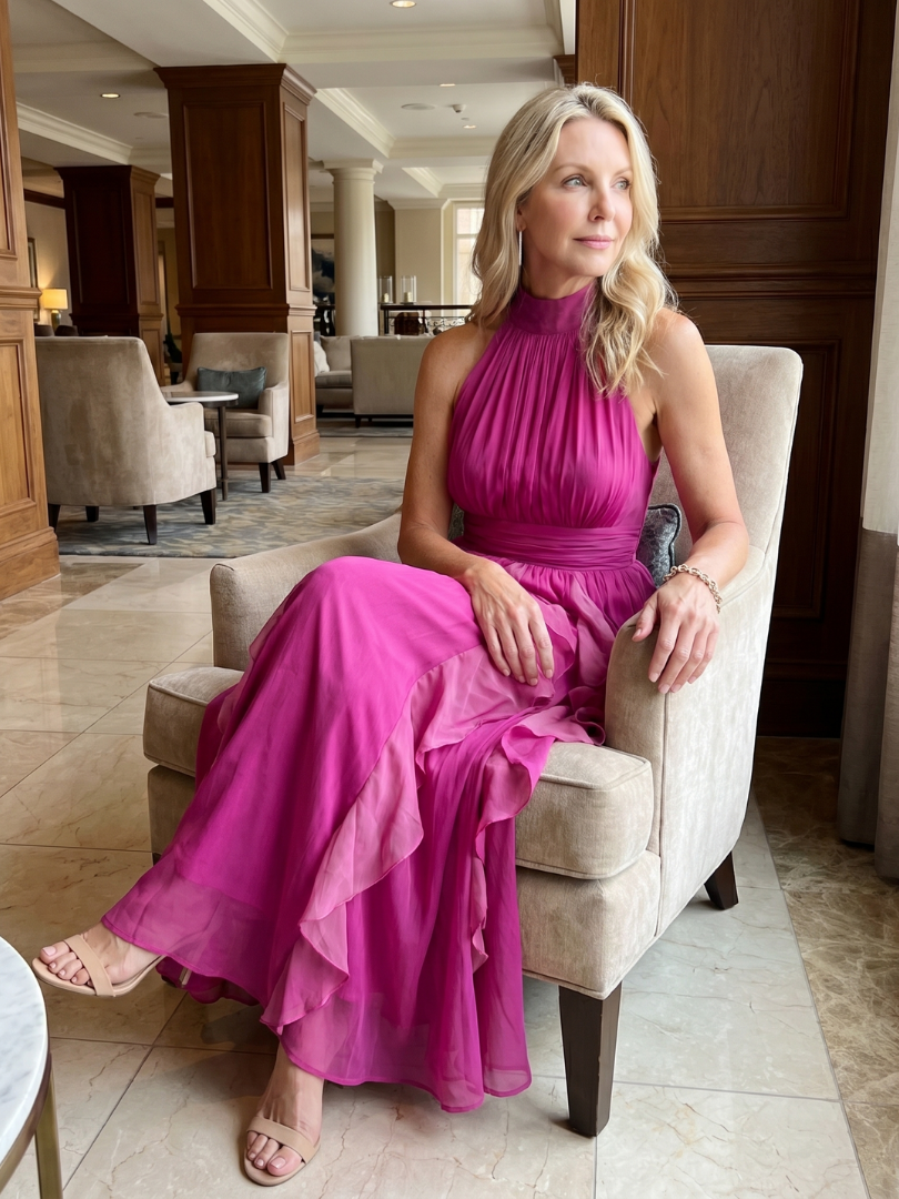 Audrey | High Neck Gathered Ruffle Layers Maxi Dress