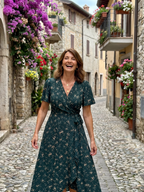 Ella | Floral Wrap Tie Midi Dress