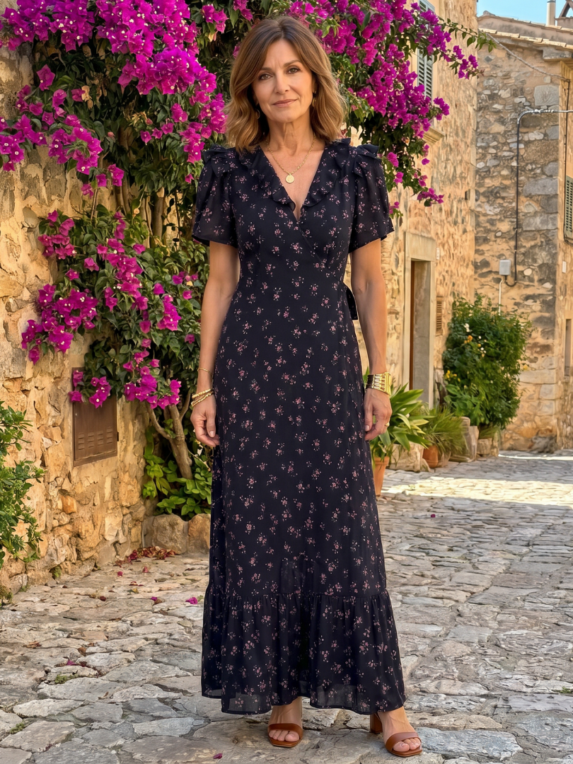 Georgia | Floral Puff Sleeve Ruffle Hem Midi Dress