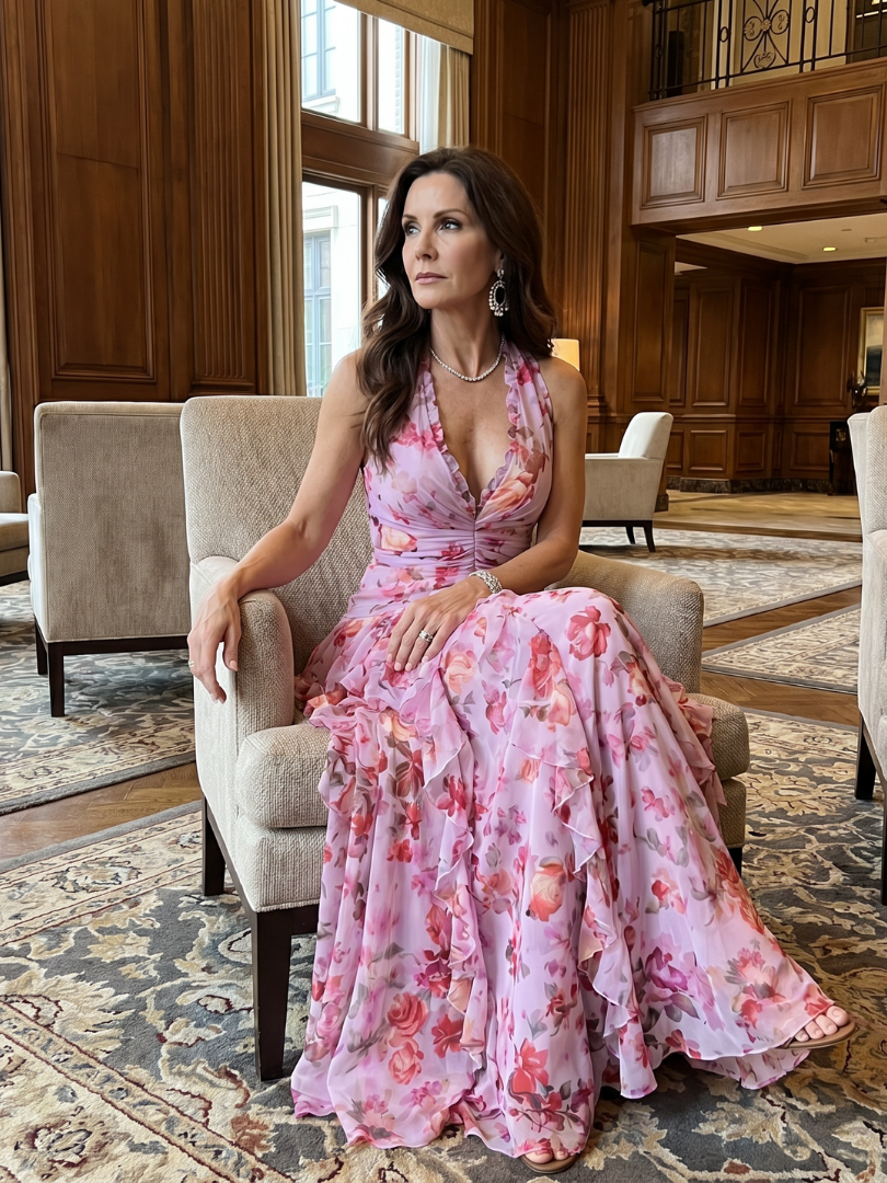 Daisy | Halter Neck Ruched Bodice Floral Maxi Dress