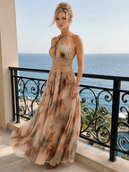 Abigail | Halter Neck Lace Waist Maxi Dress