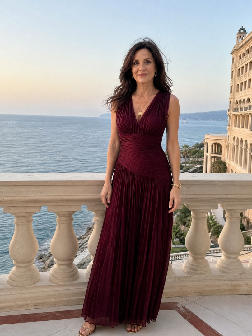 Paige | Sleeveless Pleated V Neck Midi Dress