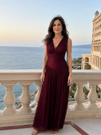 Paige | Sleeveless Pleated V Neck Midi Dress