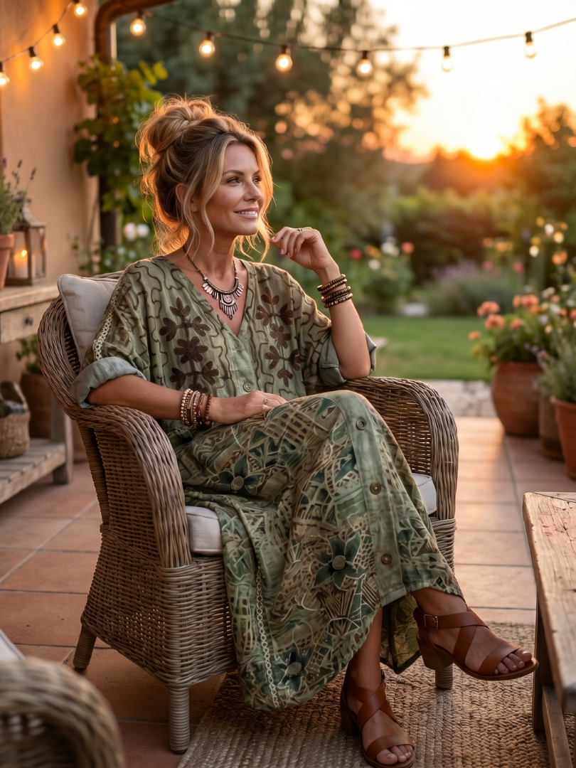 Petal | Button Front Embroidered Oversized Pocket Midi Dress
