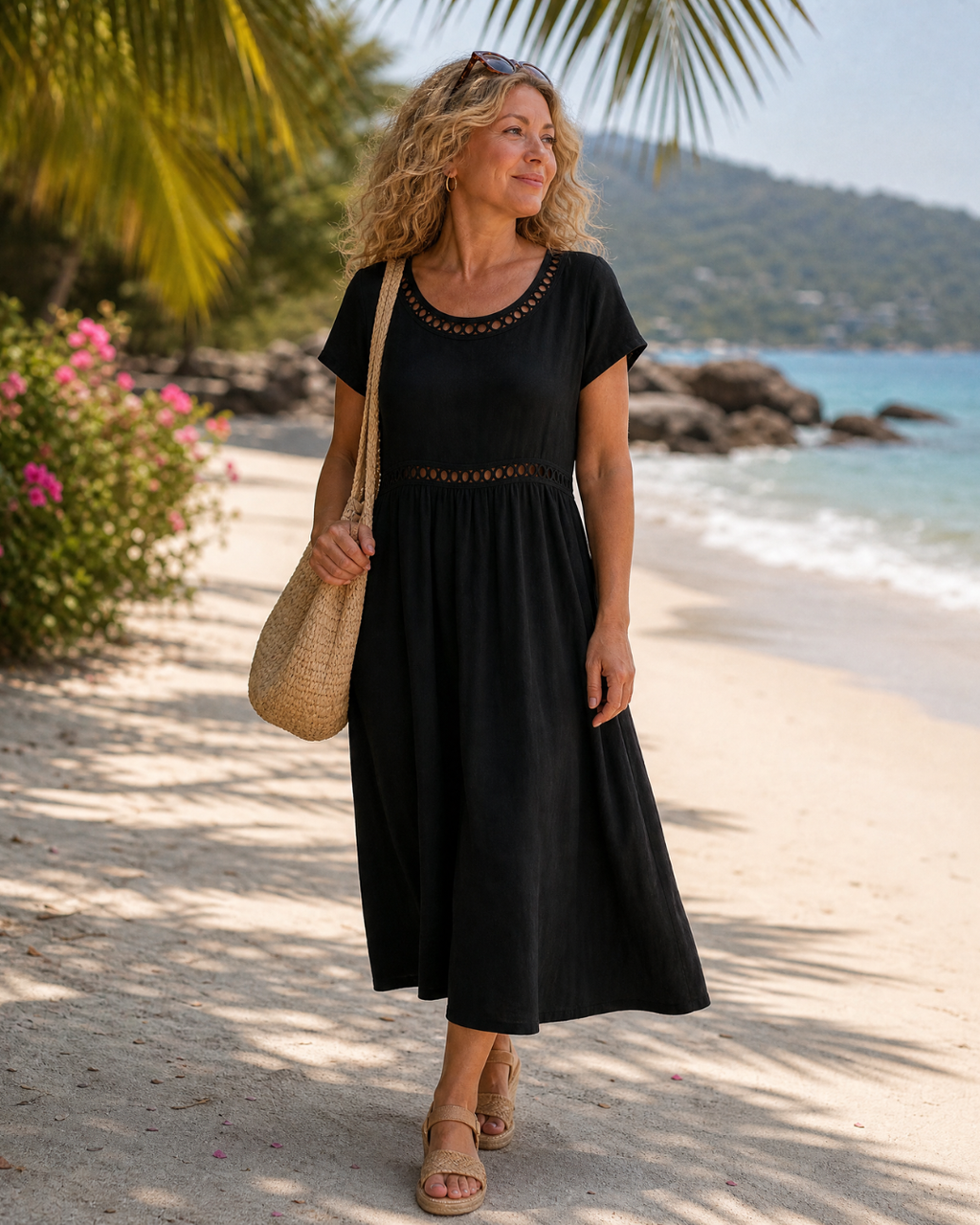 Elodie | Textured Short Sleeve Relaxed Knee Length Dress