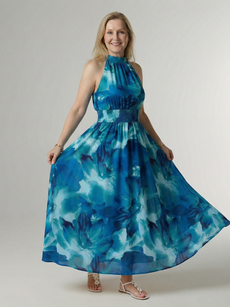Hannah | Gathered Halter Midi Dress